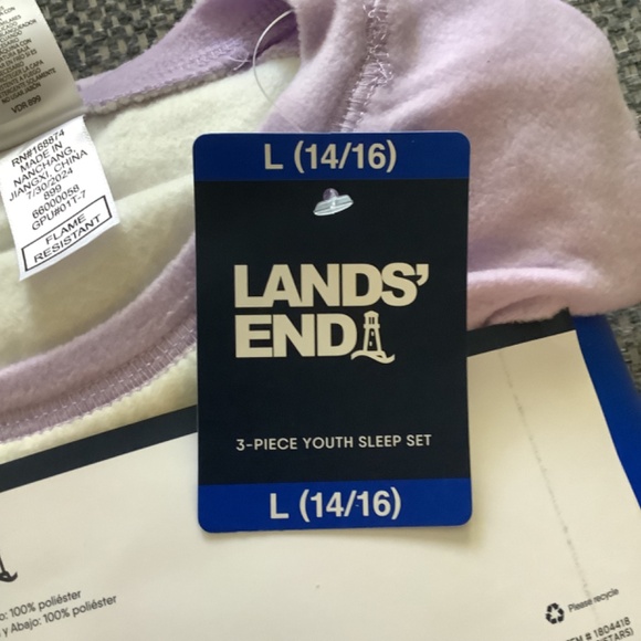 Lands' End Girl's 3 Pc Pajamas Robe Top Bottom Flame Resistant Set Size L 14-16 - Picture 3 of 11